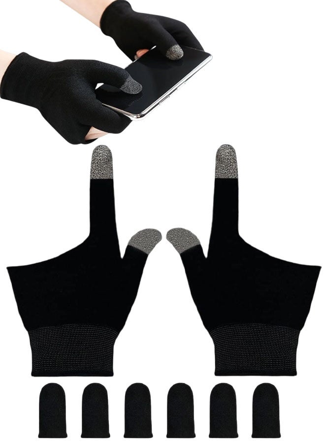 قفازات ألعاب للأيدي المتعرقة، قفازات ألعاب فائقة الرقة وجيدة التهوية تعمل باللمس مع أكمام للإبهام والأصابع لأجهزة iPad اللوحية/الهواتف المحمولة - Image 1